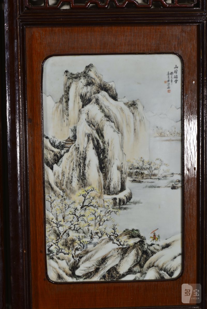 近现代 魏焕明、余少良合作双面粉彩山水人物八联落地大屏风 - 图52
